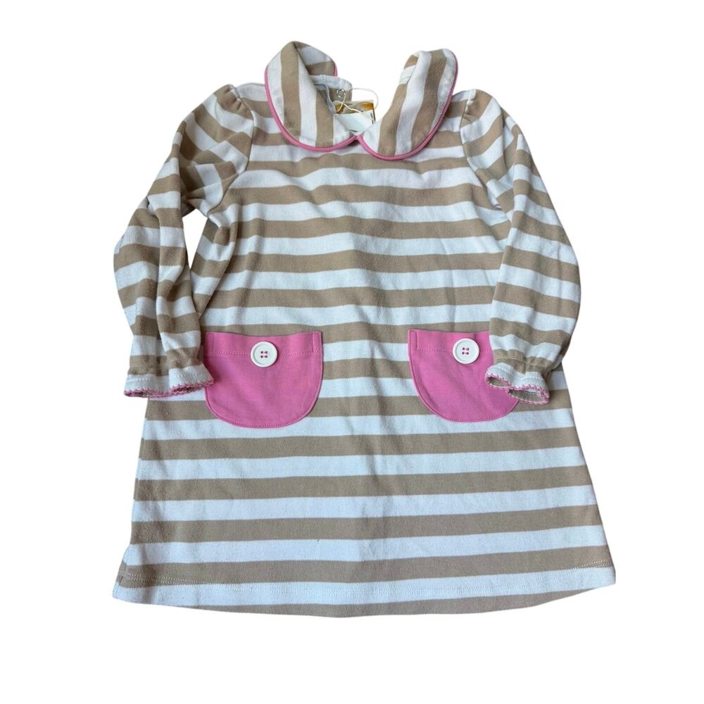 The beaufort bonnet company petunia play dress keeneland khaki stripe 3t